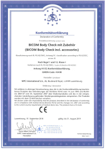 Přístroj BICOM optima je certifikován pro zdravotnické použití a je registrován jako zdravotnický prostředek třídy I.  - BICOM LTM